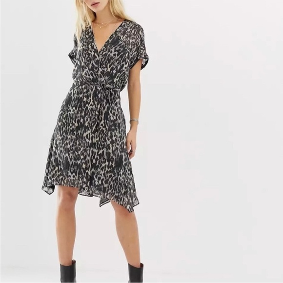 ALLSAINTS Claria Leopard Print Wrap Dress Size M - Picture 1 of 14